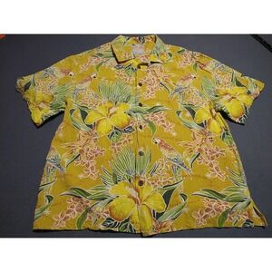 It's 5 O Clock Somewhere Silk Shirt Men XXL Yellow Floral Vacation Island Travel